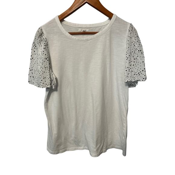 Maurices White Tee Polka Dot Flutter Short Sleeve Crew Neck T-Shirt Size M - Picture 1 of 8